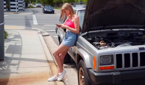 Перец починил сломанную тачку и жестко оттрахал ее секси владелицу! Лучшая HD порнуха