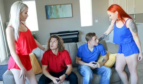 Горячие мамочки обменялись пасынками и зажгли свинговую групповуху в HD!