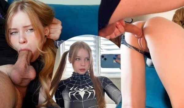 Милашка в костюме девушки-паука заводит русского соседа: жесткий трах раком на кухне! Топ HD порно